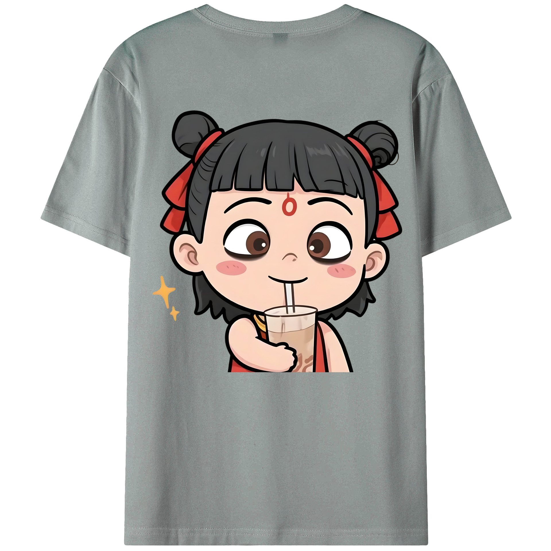 （画像用） Ne Zha 2 ナタ 魔童の大暴れ 綿100％ メンズ半袖Tシャツ（バックプリント） 通気性